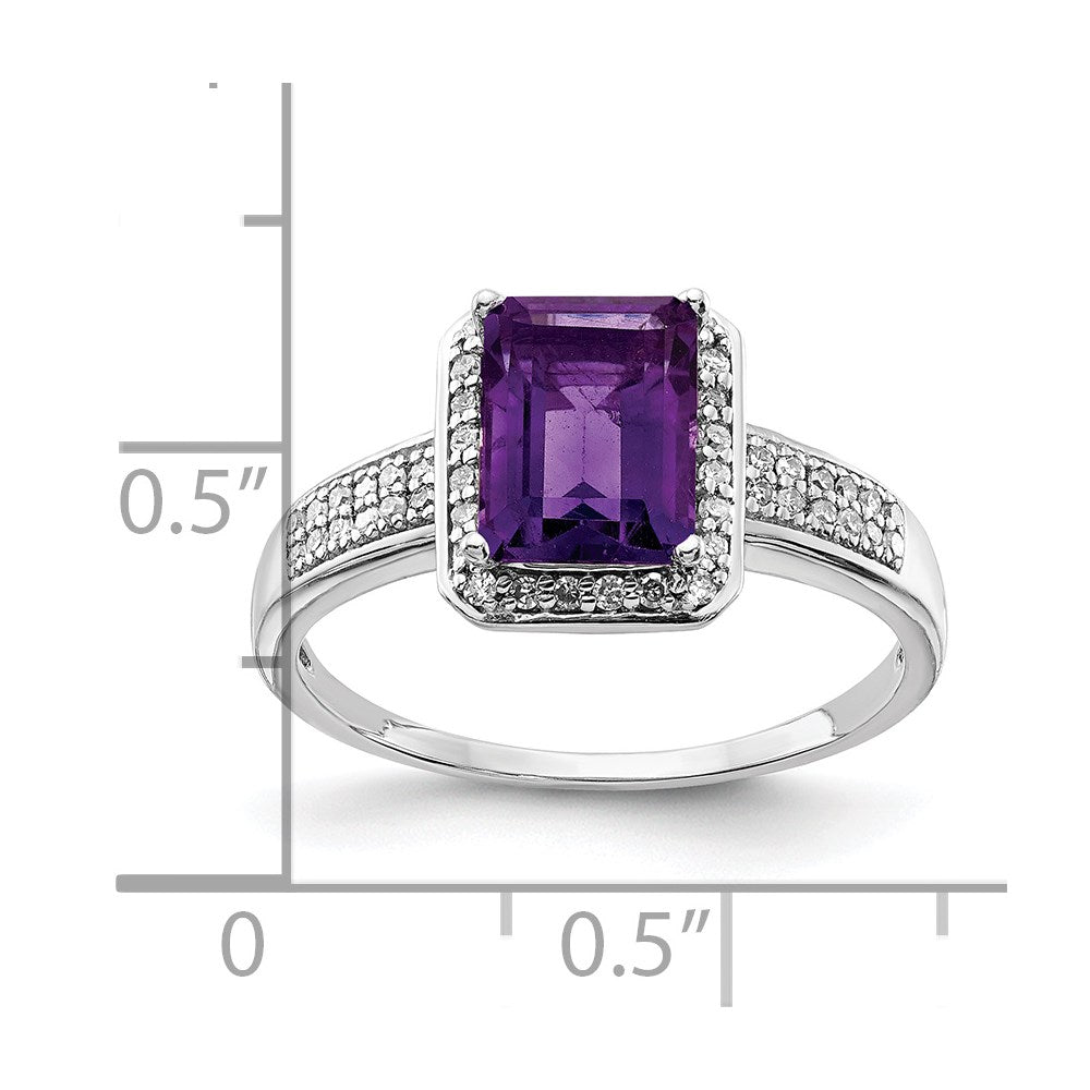 Sterling Silver Rhodium-plated Amethyst u0026 Diamond Ring