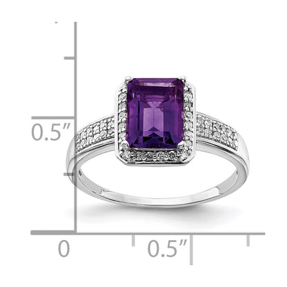 Sterling Silver Rhodium-plated Amethyst u0026 Diamond Ring