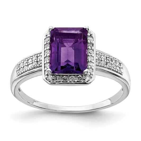 Sterling Silver Rhodium-plated Amethyst u0026 Diamond Ring
