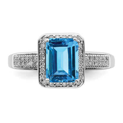 Sterling Silver Rhodium Blue Topaz u0026 Diamond Ring