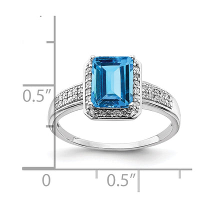 Sterling Silver Rhodium Blue Topaz u0026 Diamond Ring