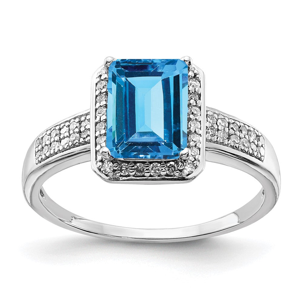 Sterling Silver Rhodium Blue Topaz u0026 Diamond Ring