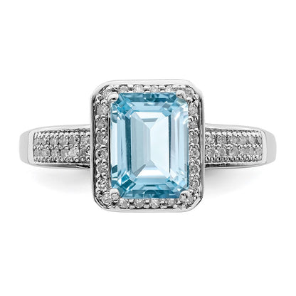 Sterling Silver Rhodium Diamond u0026 Sky Blue Topaz Ring