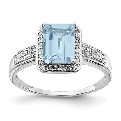 Sterling Silver Rhodium Diamond u0026 Sky Blue Topaz Ring