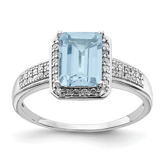 Sterling Silver Rhodium Diamond u0026 Sky Blue Topaz Ring