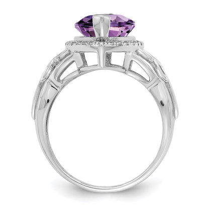 Sterling Silver Rhodium-plated Amethyst u0026 Diamond Ring