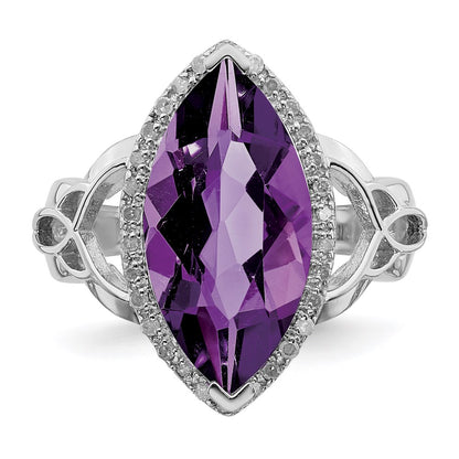 Sterling Silver Rhodium-plated Amethyst u0026 Diamond Ring
