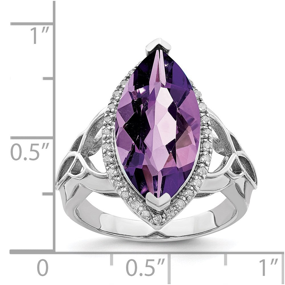 Sterling Silver Rhodium-plated Amethyst u0026 Diamond Ring