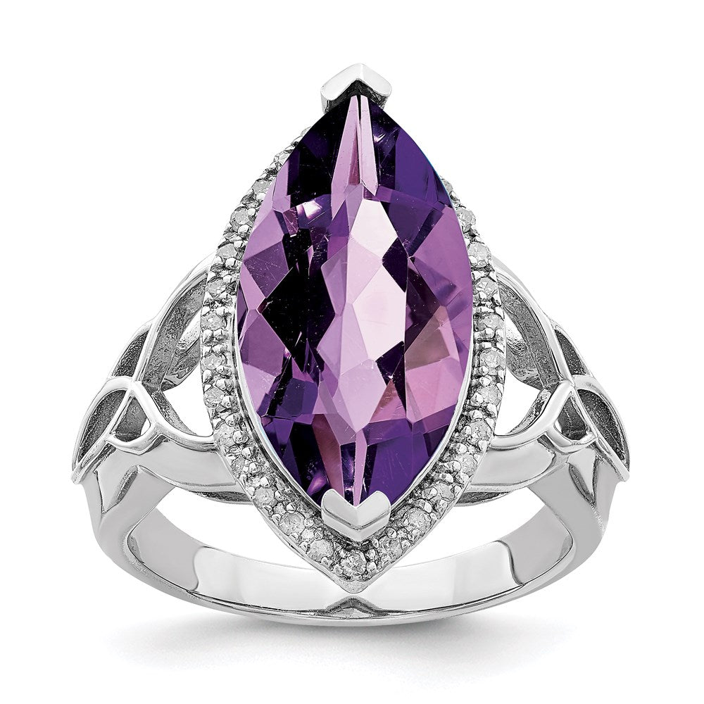 Sterling Silver Rhodium-plated Amethyst u0026 Diamond Ring
