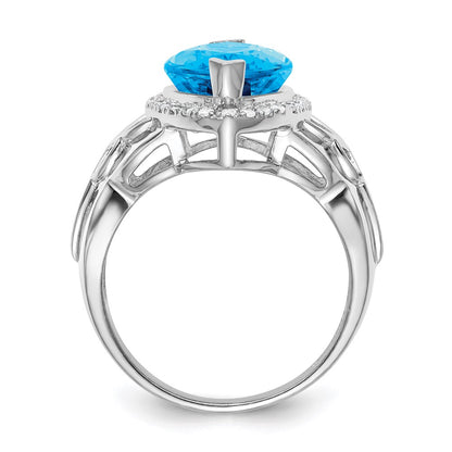 Sterling Silver Rhodium Blue Topaz u0026 Diamond Ring