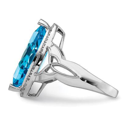 Sterling Silver Rhodium Blue Topaz u0026 Diamond Ring