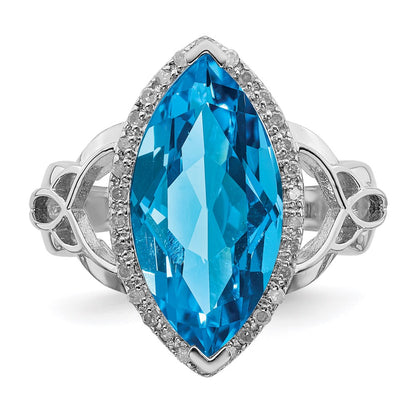 Sterling Silver Rhodium Blue Topaz u0026 Diamond Ring