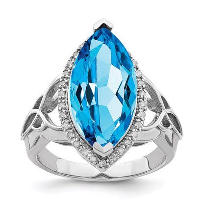Sterling Silver Rhodium Blue Topaz u0026 Diamond Ring