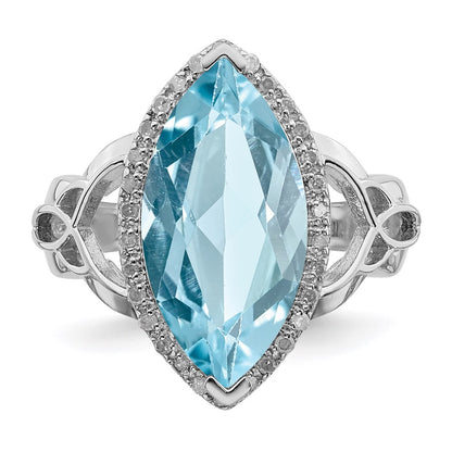 Sterling Silver Rhodium Diamond u0026 Sky Blue Topaz Ring