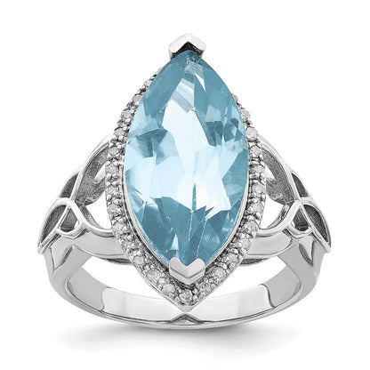 Sterling Silver Rhodium Diamond u0026 Sky Blue Topaz Ring