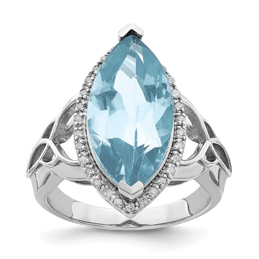 Sterling Silver Rhodium Diamond u0026 Sky Blue Topaz Ring