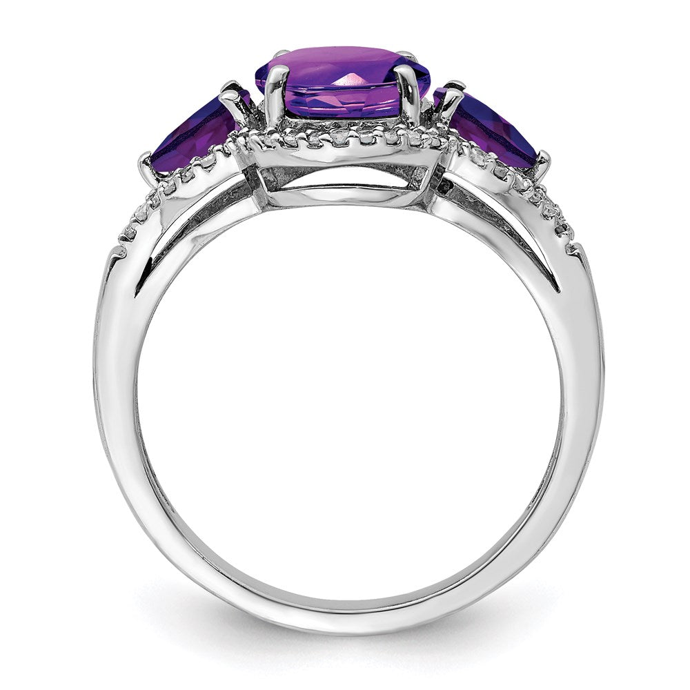 Sterling Silver Rhodium-plated Amethyst u0026 Diamond Ring