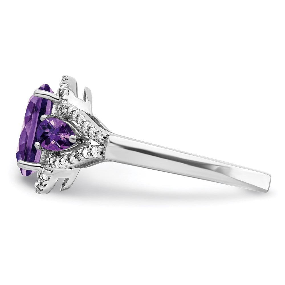 Sterling Silver Rhodium-plated Amethyst u0026 Diamond Ring