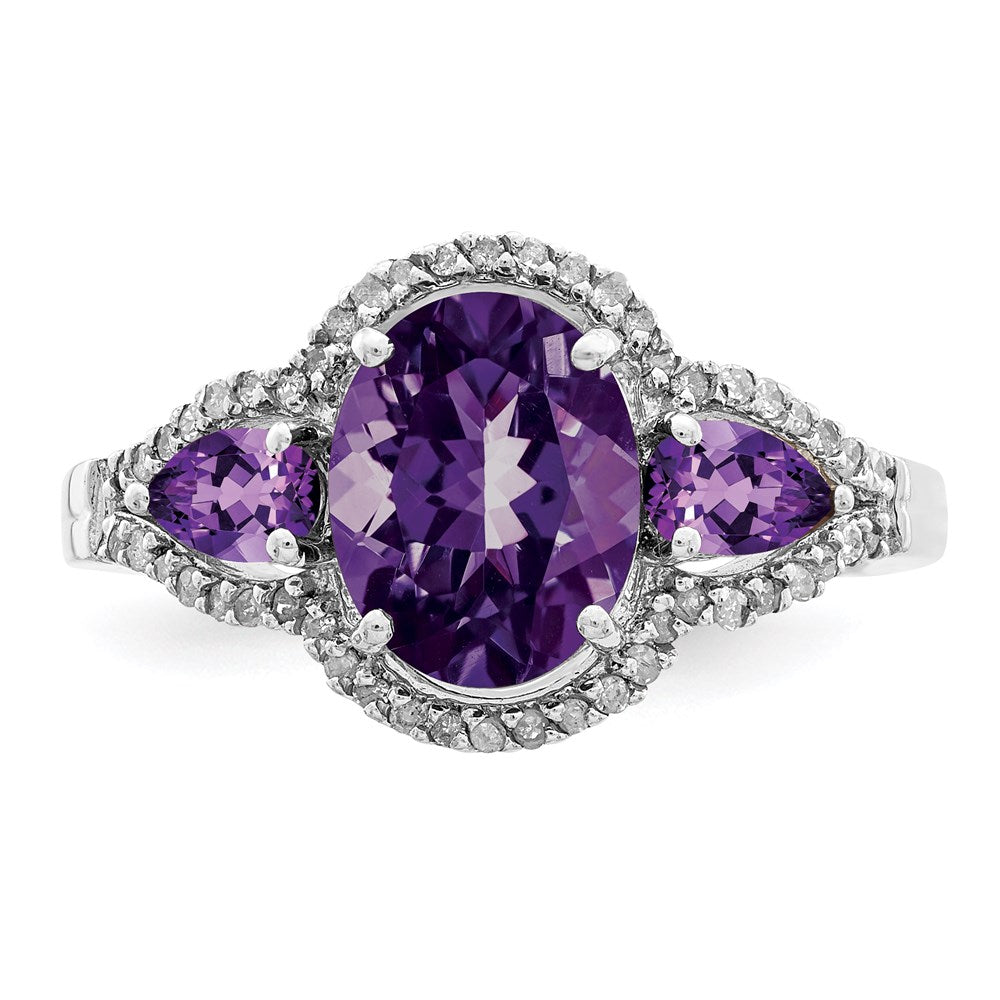 Sterling Silver Rhodium-plated Amethyst u0026 Diamond Ring
