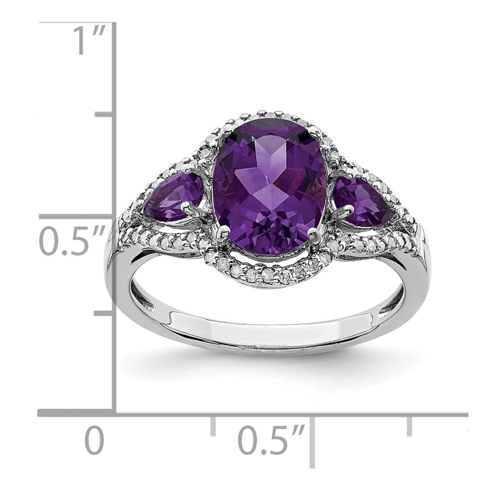Sterling Silver Rhodium-plated Amethyst u0026 Diamond Ring