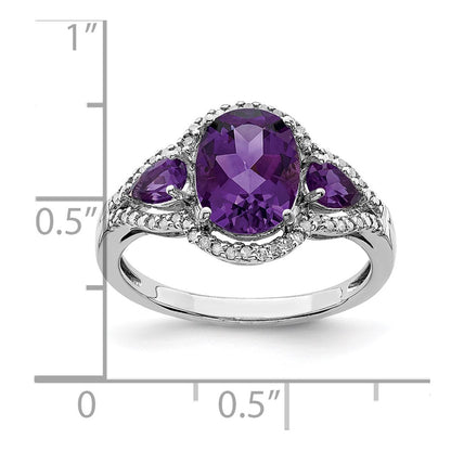 Sterling Silver Rhodium-plated Amethyst u0026 Diamond Ring