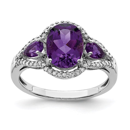 Sterling Silver Rhodium-plated Amethyst u0026 Diamond Ring