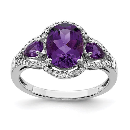Sterling Silver Rhodium-plated Amethyst u0026 Diamond Ring