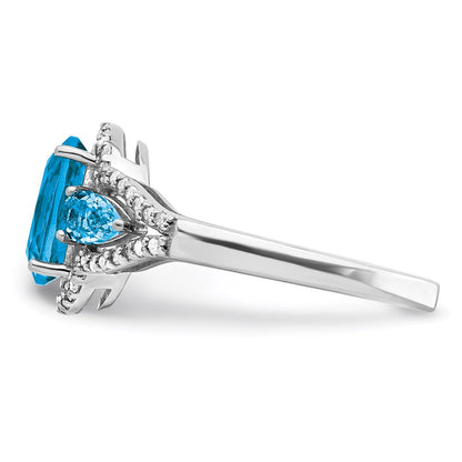 Sterling Silver Rhodium Blue Topaz u0026 Diamond Ring