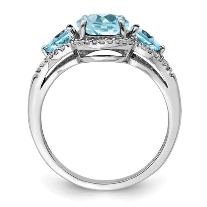 Sterling Silver Rhodium Diamond u0026 Sky Blue Topaz Ring