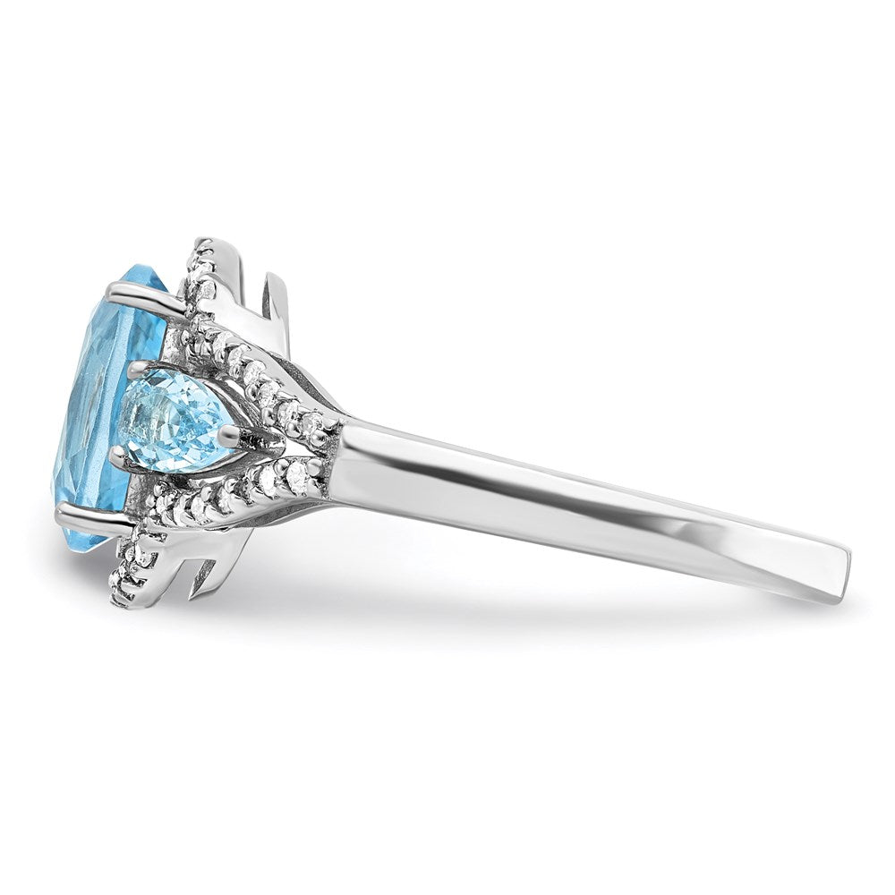 Sterling Silver Rhodium Diamond u0026 Sky Blue Topaz Ring