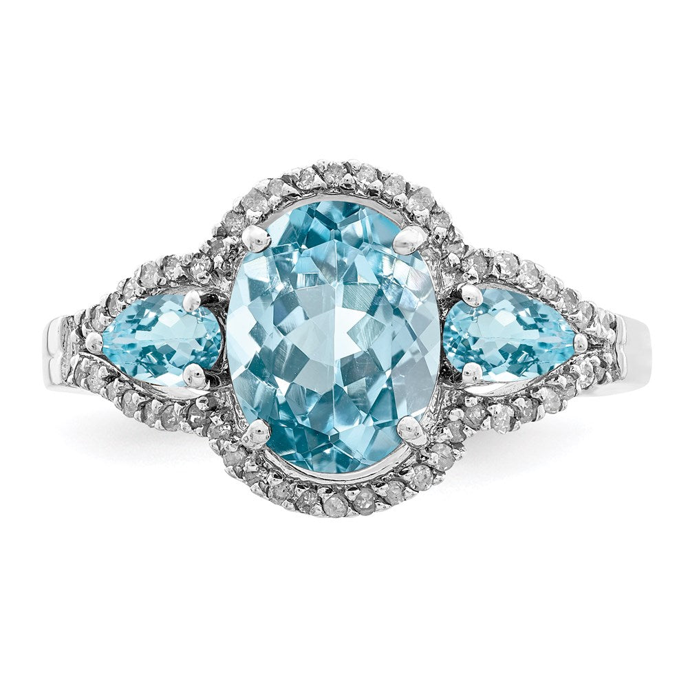 Sterling Silver Rhodium Diamond u0026 Sky Blue Topaz Ring