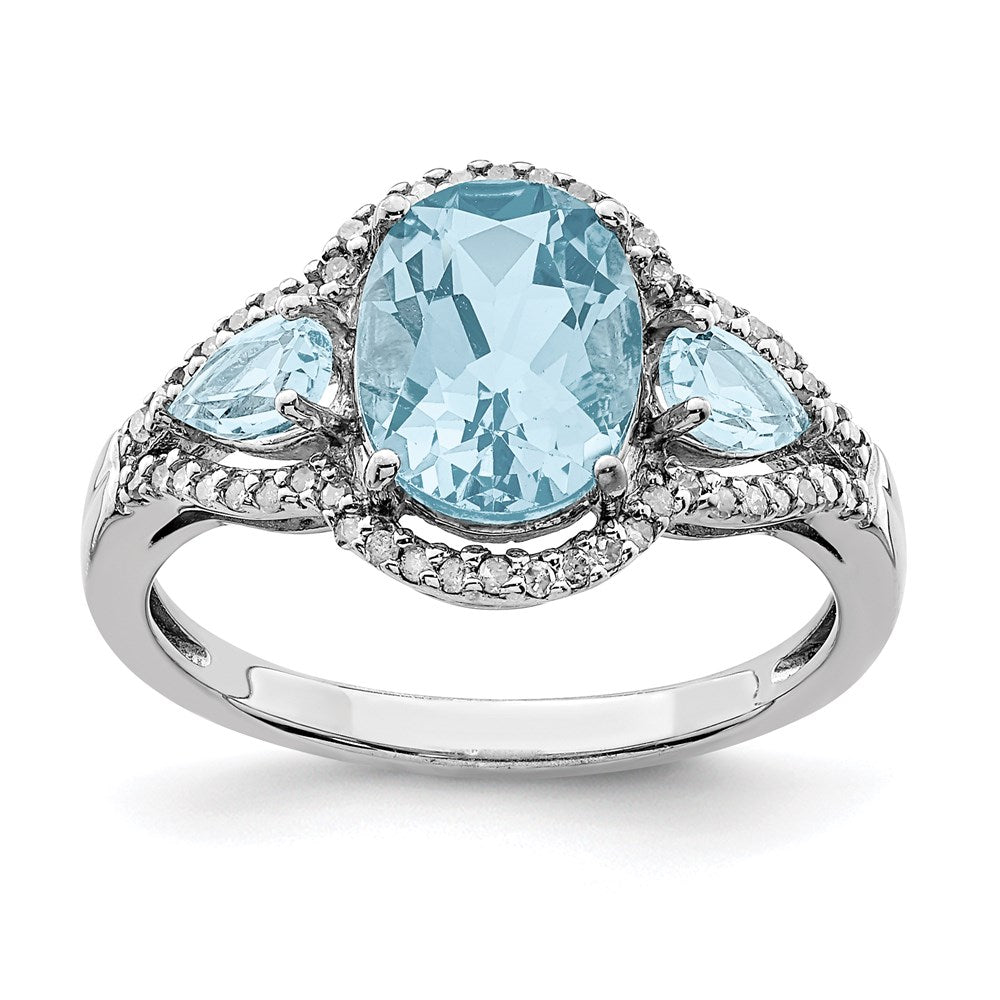 Sterling Silver Rhodium Diamond u0026 Sky Blue Topaz Ring