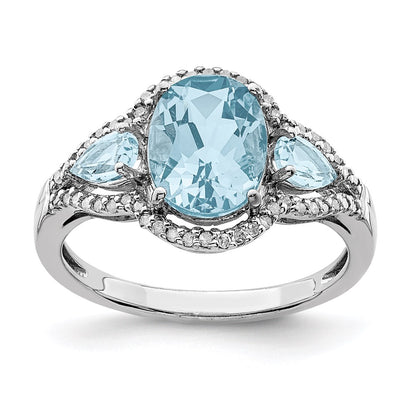 Sterling Silver Rhodium Diamond u0026 Sky Blue Topaz Ring