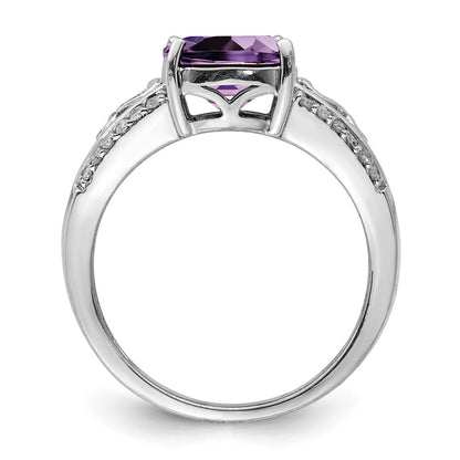 Sterling Silver Rhodium-plated Amethyst u0026 Diamond Ring