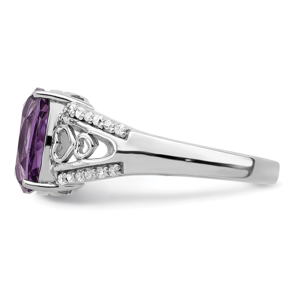 Sterling Silver Rhodium-plated Amethyst u0026 Diamond Ring