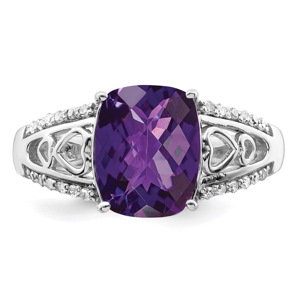Sterling Silver Rhodium-plated Amethyst u0026 Diamond Ring