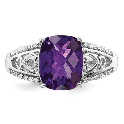 Sterling Silver Rhodium-plated Amethyst u0026 Diamond Ring