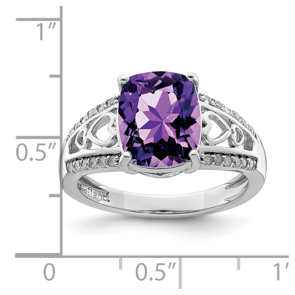 Sterling Silver Rhodium-plated Amethyst u0026 Diamond Ring