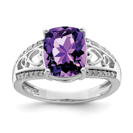 Sterling Silver Rhodium-plated Amethyst u0026 Diamond Ring