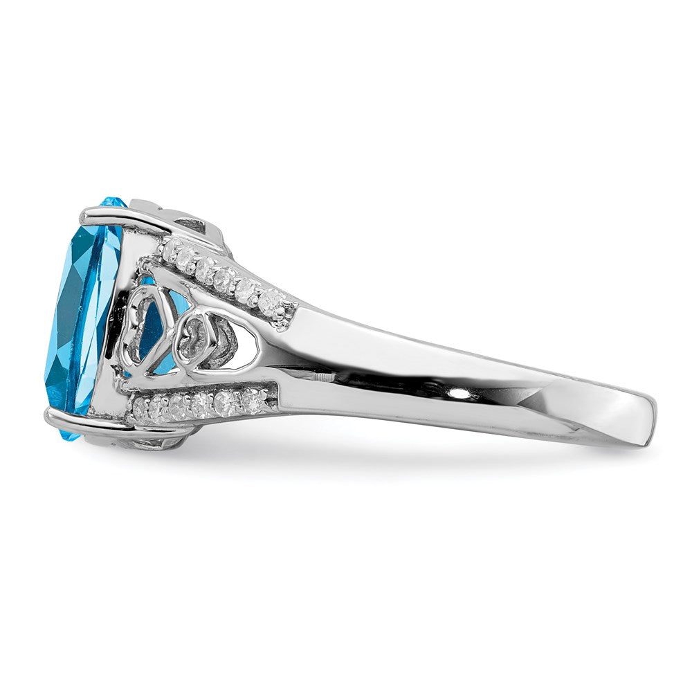 Sterling Silver Rhodium Blue Topaz u0026 Diamond Ring