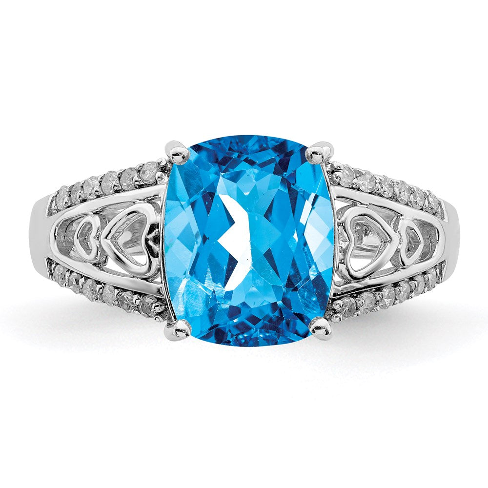 Sterling Silver Rhodium Blue Topaz u0026 Diamond Ring