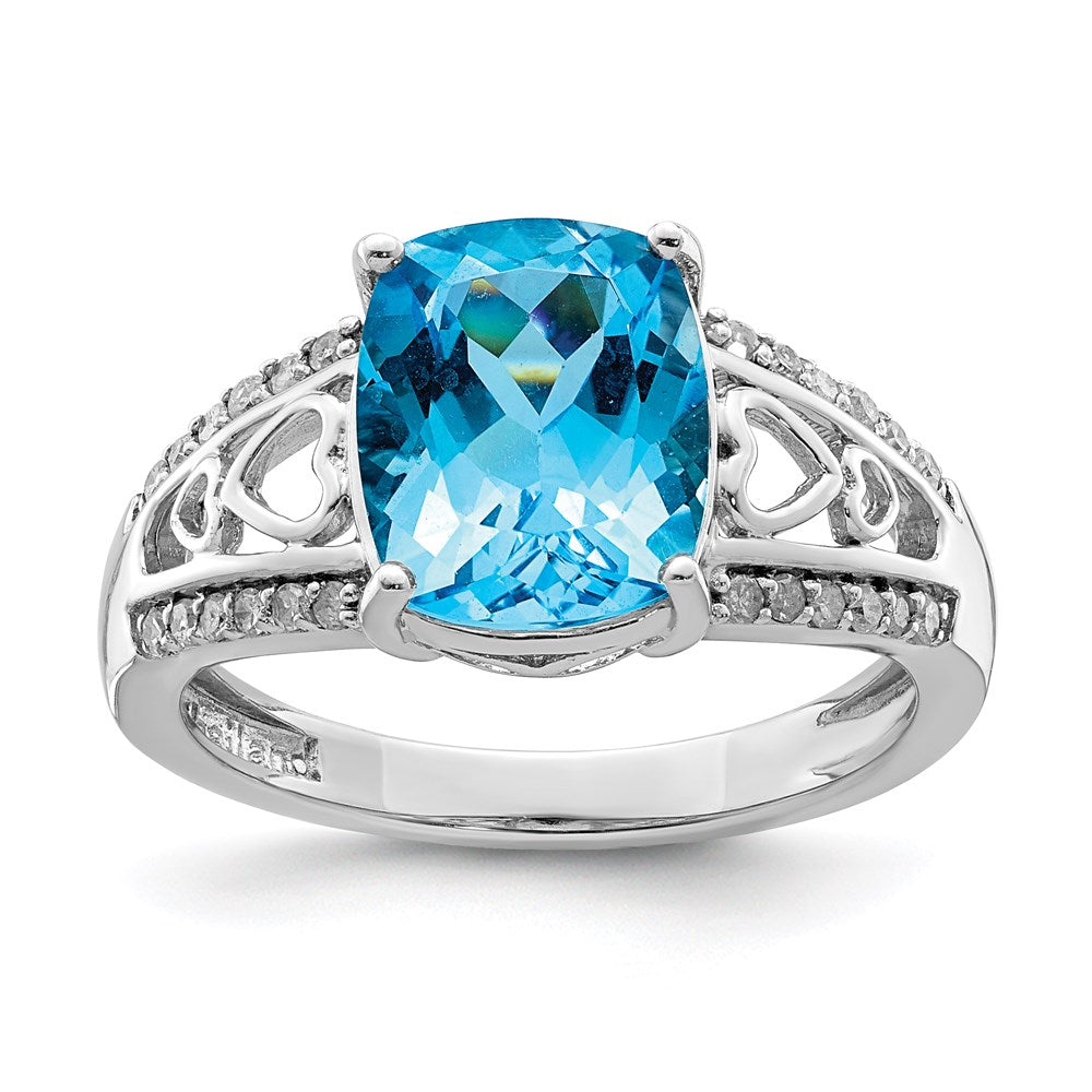 Sterling Silver Rhodium Blue Topaz u0026 Diamond Ring