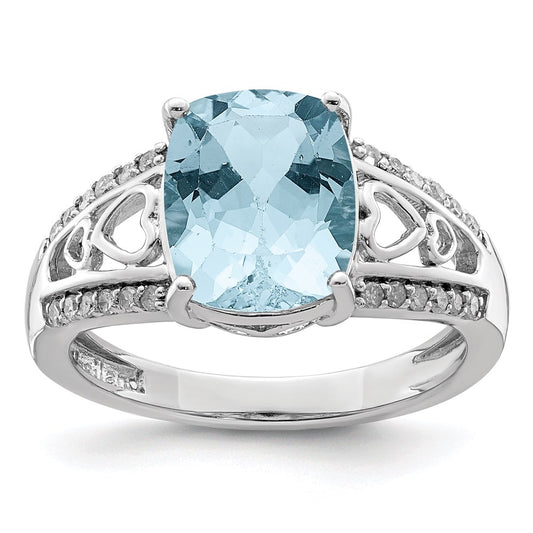 Sterling Silver Rhodium Diamond u0026 Sky Blue Topaz Ring