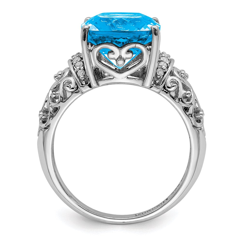 Sterling Silver Rhodium Checker-Cut Blue Topaz u0026 Diamond Ring