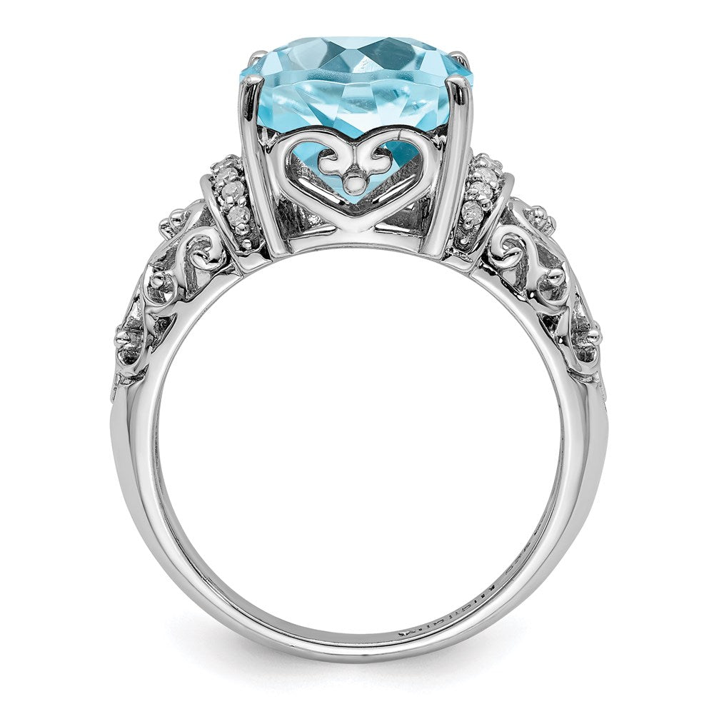 Sterling Silver Rhodium Diamond u0026 Checker-Cut Sky Blue Topaz Ring