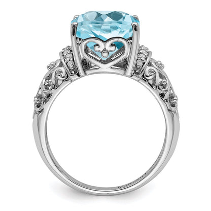 Sterling Silver Rhodium Diamond u0026 Checker-Cut Sky Blue Topaz Ring