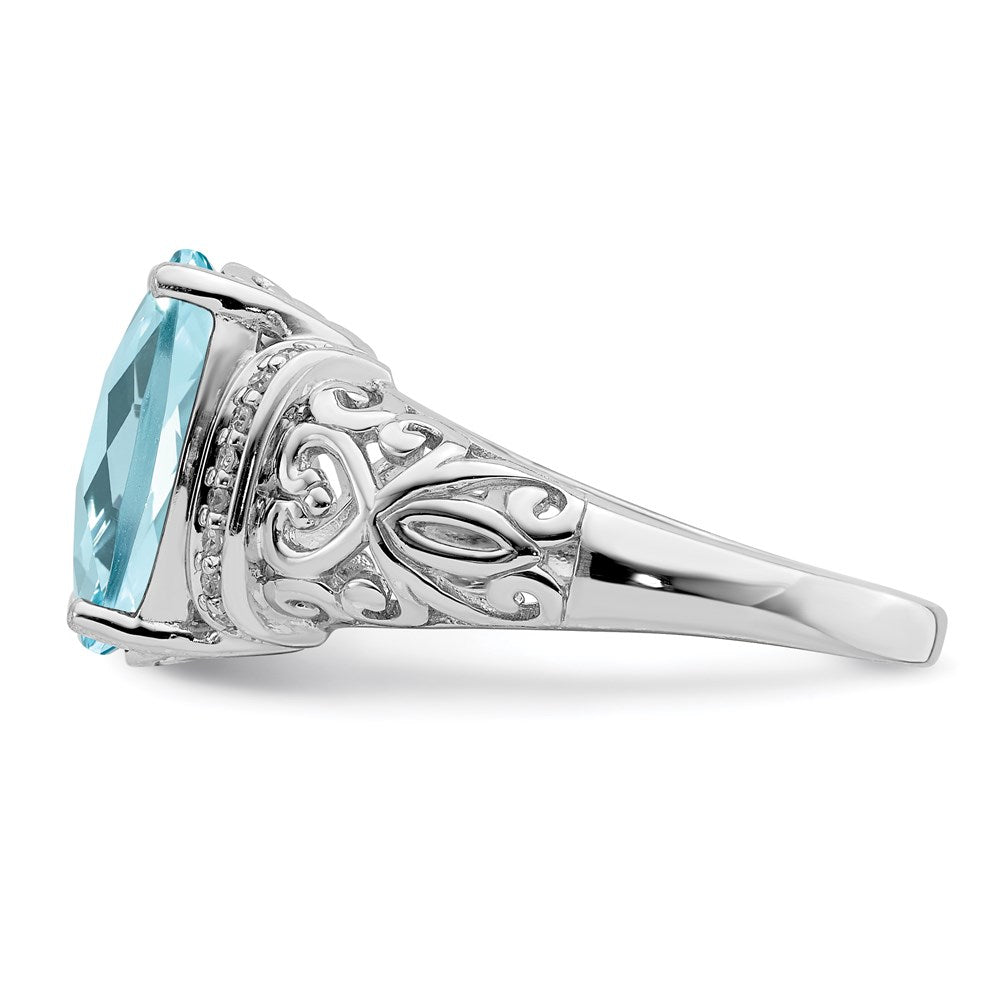 Sterling Silver Rhodium Diamond u0026 Checker-Cut Sky Blue Topaz Ring