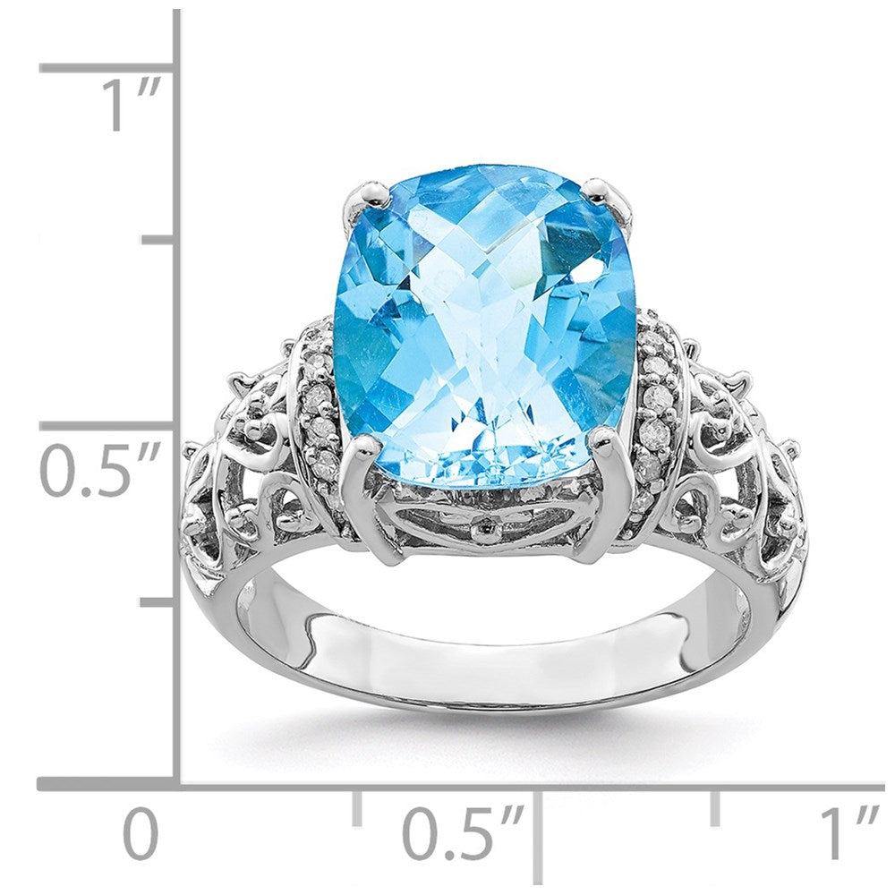 Sterling Silver Rhodium Diamond u0026 Checker-Cut Sky Blue Topaz Ring