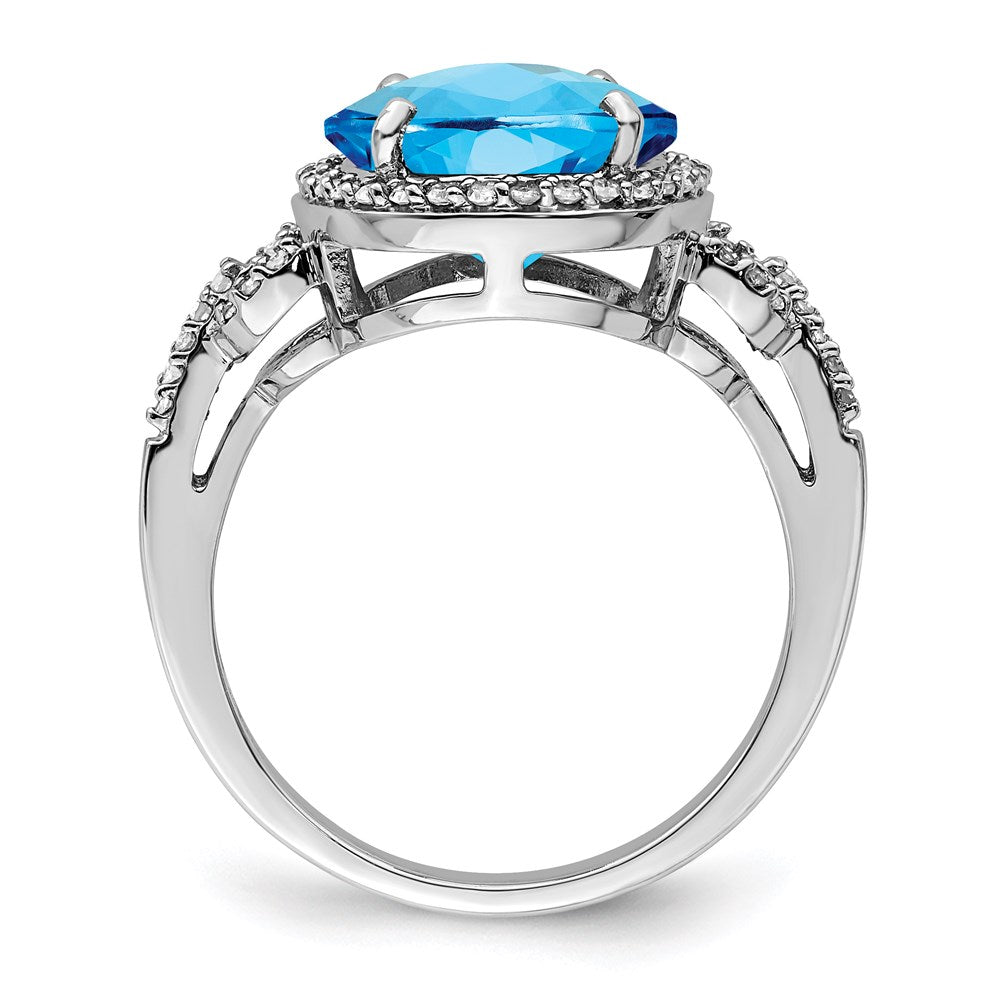Sterling Silver Rhodium Checker-Cut Blue Topaz u0026 Diamond Ring
