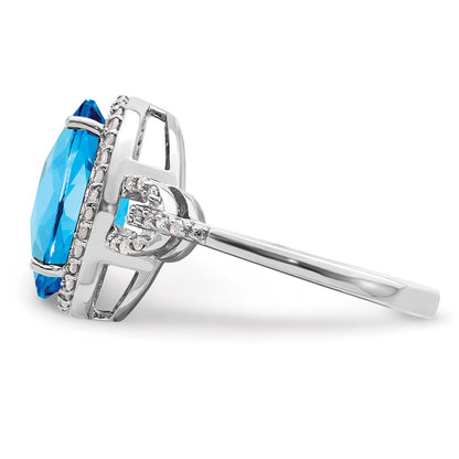 Sterling Silver Rhodium Checker-Cut Blue Topaz u0026 Diamond Ring